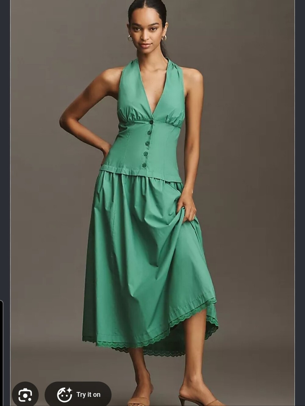 Maeve Emerald Green Halter Midi Dress